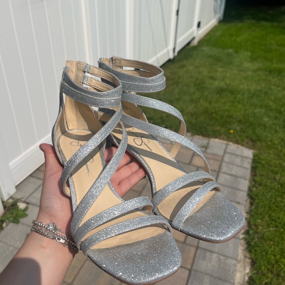 Jessica Simpson Sparkly Silver Heels